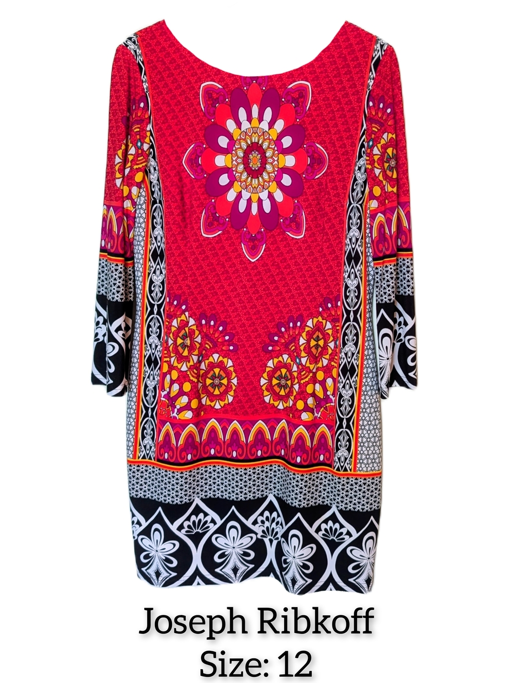 Joseph Ribkoff Vibrant Red & Black Floral-Print Tunic Dress